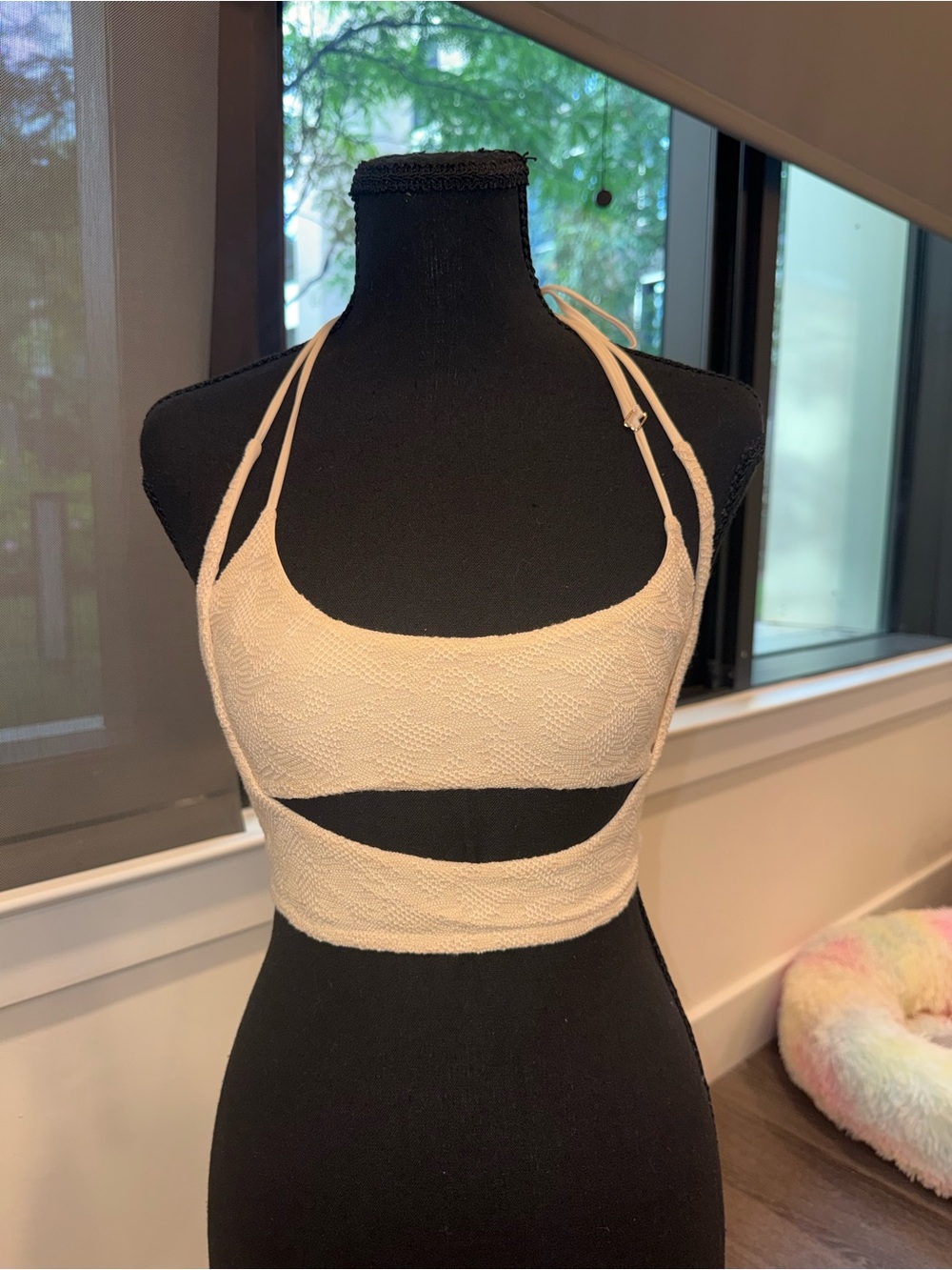 Oh Polly Cream Cutout Halter Crop Top